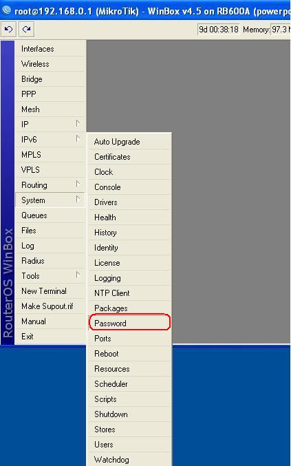 ... how to set the password of the current Mikrotik Winbox user